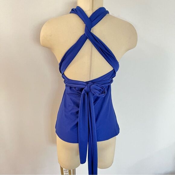 Avon Products Royal Blue Convertible Halter Wrap Blouse Size Medium - Picture 6 of 10